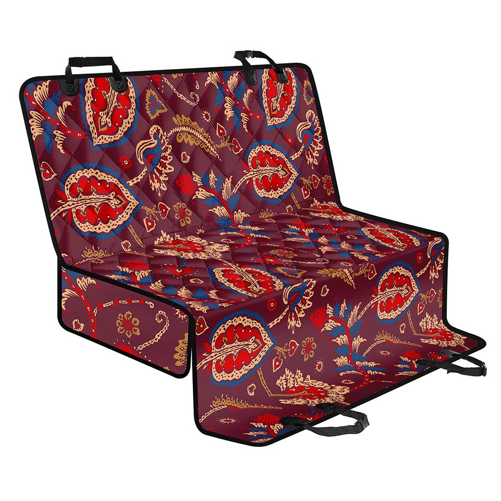 Maroon Vintage Bohemian Floral Print Pet Car Back Seat Cover