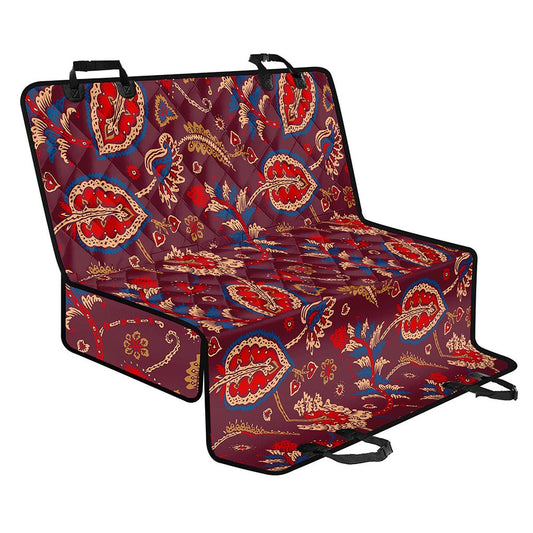 Maroon Vintage Bohemian Floral Print Pet Car Back Seat Cover