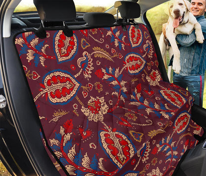 Maroon Vintage Bohemian Floral Print Pet Car Back Seat Cover