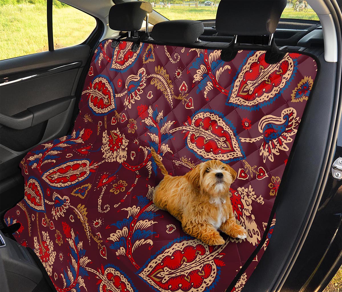Maroon Vintage Bohemian Floral Print Pet Car Back Seat Cover