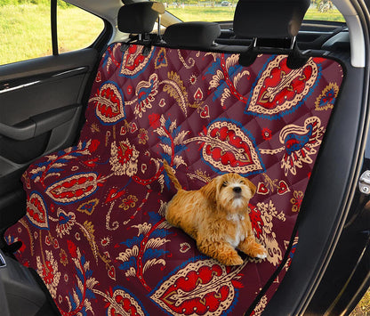 Maroon Vintage Bohemian Floral Print Pet Car Back Seat Cover