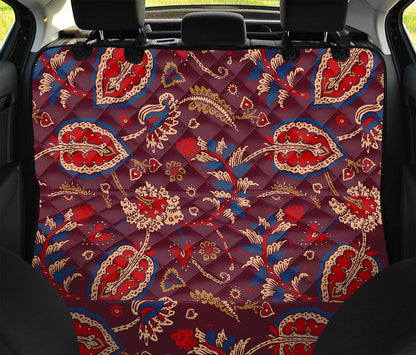 Maroon Vintage Bohemian Floral Print Pet Car Back Seat Cover