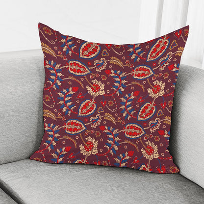 Maroon Vintage Bohemian Floral Print Pillow Cover