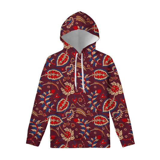 Maroon Vintage Bohemian Floral Print Pullover Hoodie