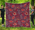 Maroon Vintage Bohemian Floral Print Quilt