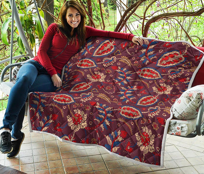 Maroon Vintage Bohemian Floral Print Quilt