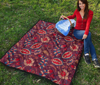 Maroon Vintage Bohemian Floral Print Quilt