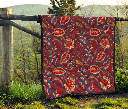 Maroon Vintage Bohemian Floral Print Quilt