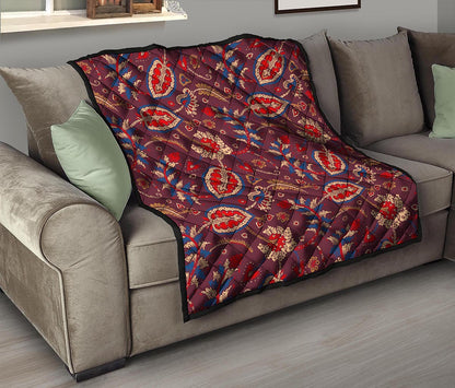 Maroon Vintage Bohemian Floral Print Quilt