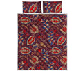 Maroon Vintage Bohemian Floral Print Quilt Bed Set