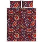 Maroon Vintage Bohemian Floral Print Quilt Bed Set