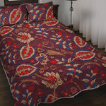 Maroon Vintage Bohemian Floral Print Quilt Bed Set