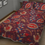 Maroon Vintage Bohemian Floral Print Quilt Bed Set