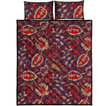 Maroon Vintage Bohemian Floral Print Quilt Bed Set