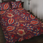 Maroon Vintage Bohemian Floral Print Quilt Bed Set