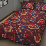 Maroon Vintage Bohemian Floral Print Quilt Bed Set