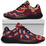 Maroon Vintage Bohemian Floral Print Sport Shoes GearFrost