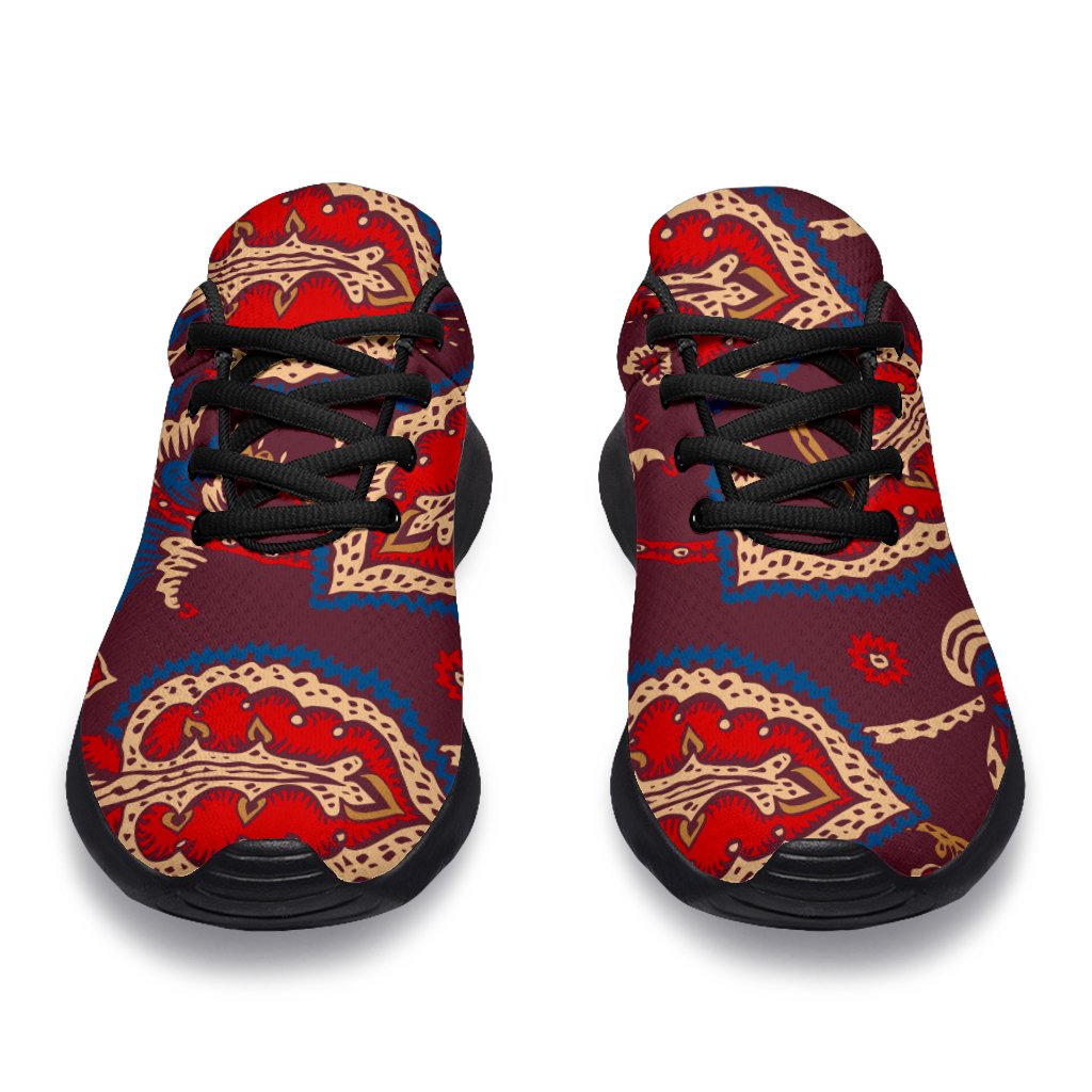 Maroon Vintage Bohemian Floral Print Sport Shoes GearFrost