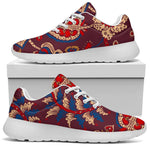 Maroon Vintage Bohemian Floral Print Sport Shoes GearFrost