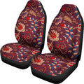 Maroon Vintage Bohemian Floral Print Universal Fit Car Seat Covers