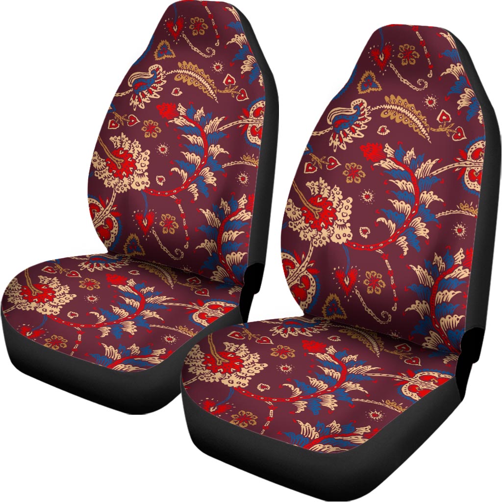 Maroon Vintage Bohemian Floral Print Universal Fit Car Seat Covers