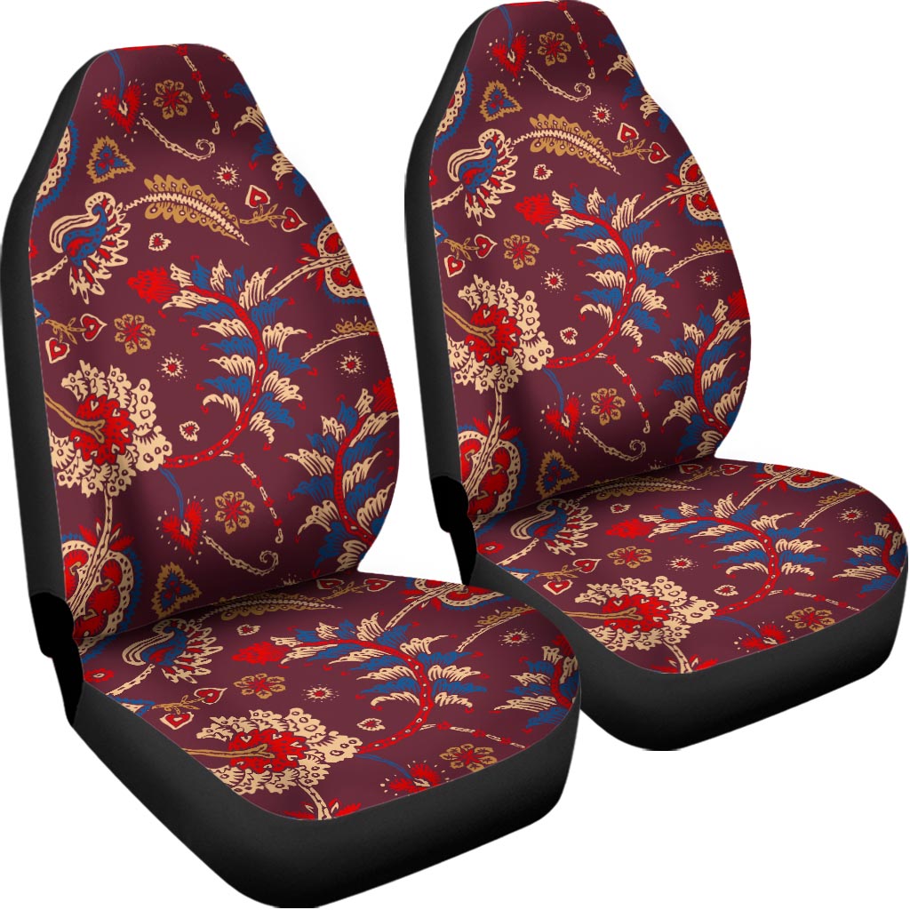 Maroon Vintage Bohemian Floral Print Universal Fit Car Seat Covers