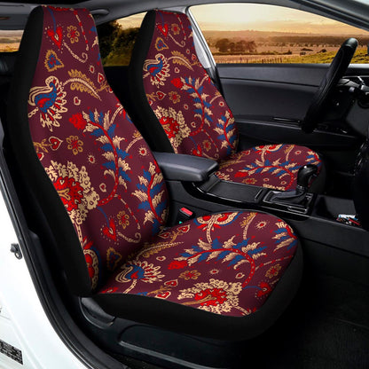 Maroon Vintage Bohemian Floral Print Universal Fit Car Seat Covers
