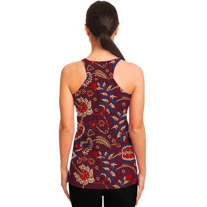 Maroon Vintage Bohemian Floral Print Women's Racerback Tank Top