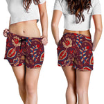 Maroon Vintage Bohemian Floral Print Women's Shorts