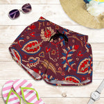Maroon Vintage Bohemian Floral Print Women's Shorts