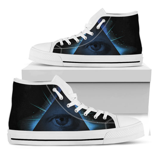 Masonic Eye All Seeing Print White High Top Shoes