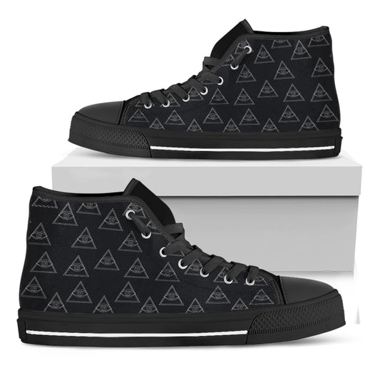 Masonic Eye Pattern Print Black High Top Shoes