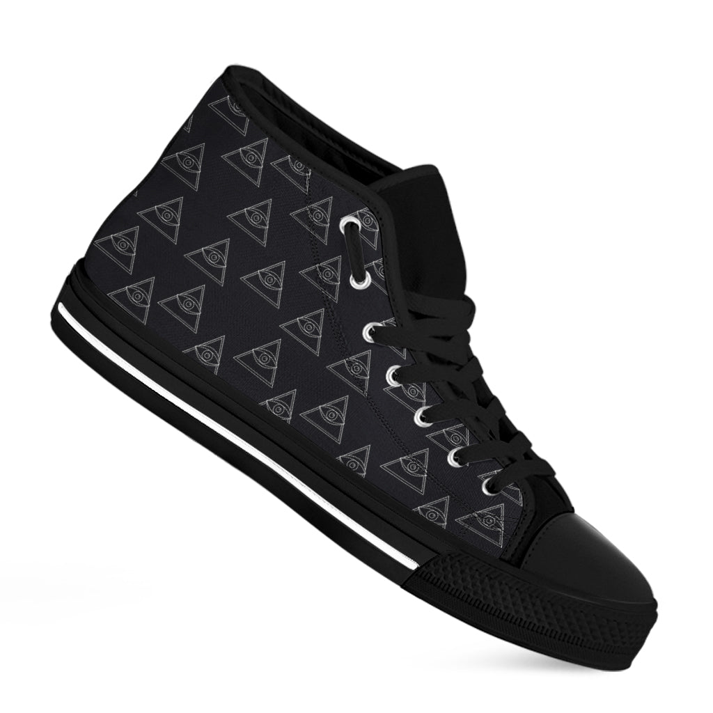 Masonic Eye Pattern Print Black High Top Shoes