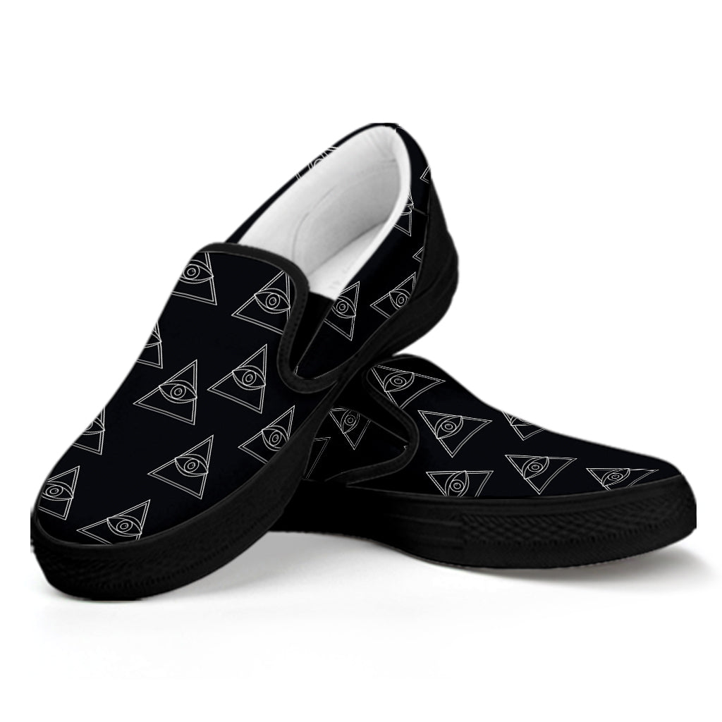 Masonic Eye Pattern Print Black Slip On Shoes