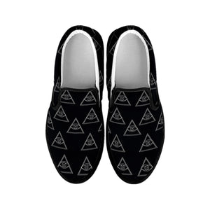 Masonic Eye Pattern Print Black Slip On Shoes