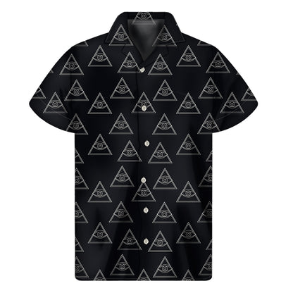 Masonic Eye Pattern Print Men's Short Sleeve Shirt