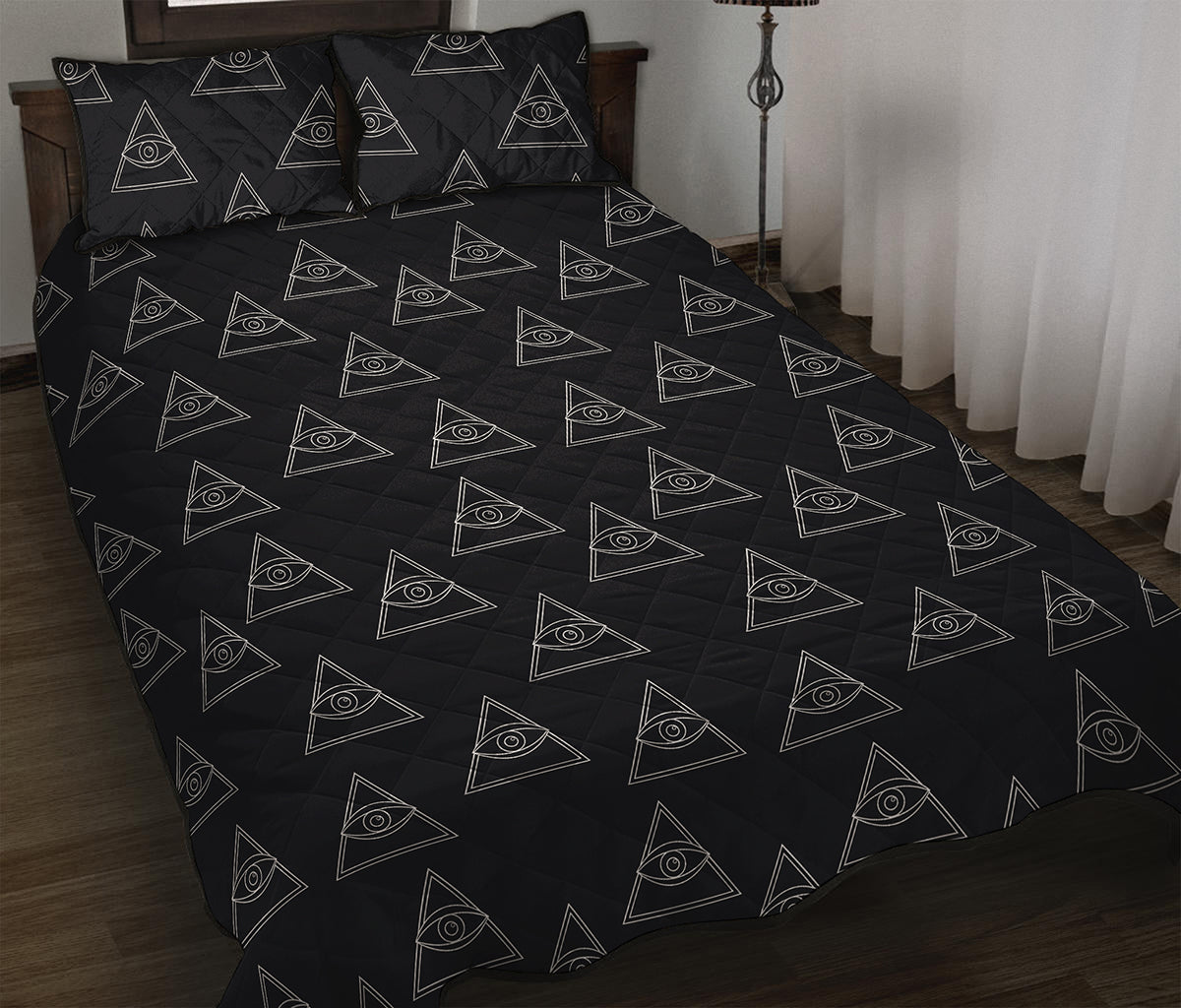 Masonic Eye Pattern Print Quilt Bed Set