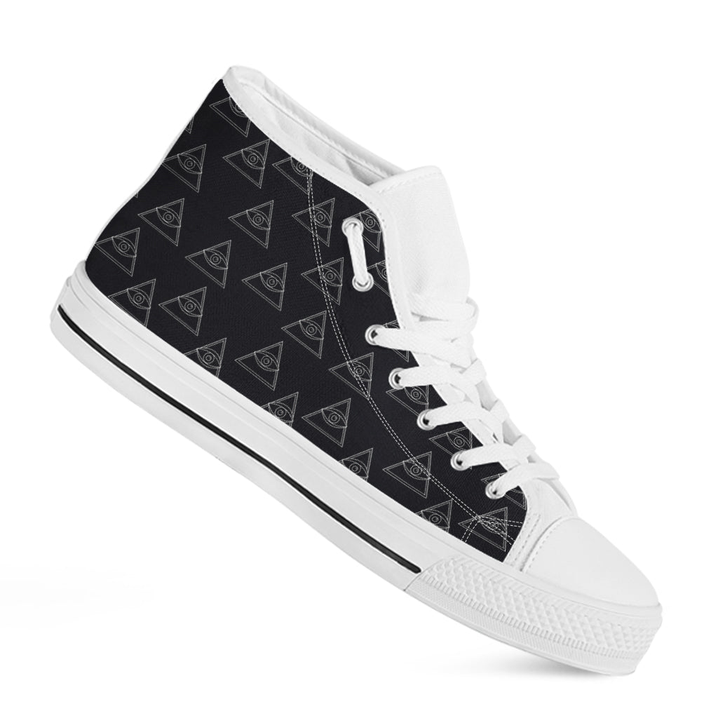 Masonic Eye Pattern Print White High Top Shoes
