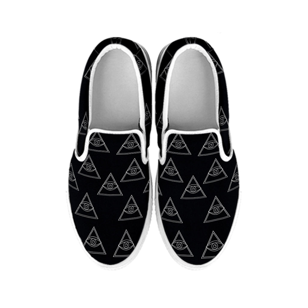 Masonic Eye Pattern Print White Slip On Shoes