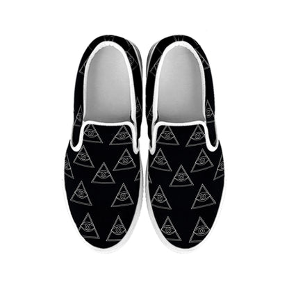 Masonic Eye Pattern Print White Slip On Shoes