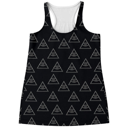 Masonic Eye Pattern Print Women's Racerback Tank Top