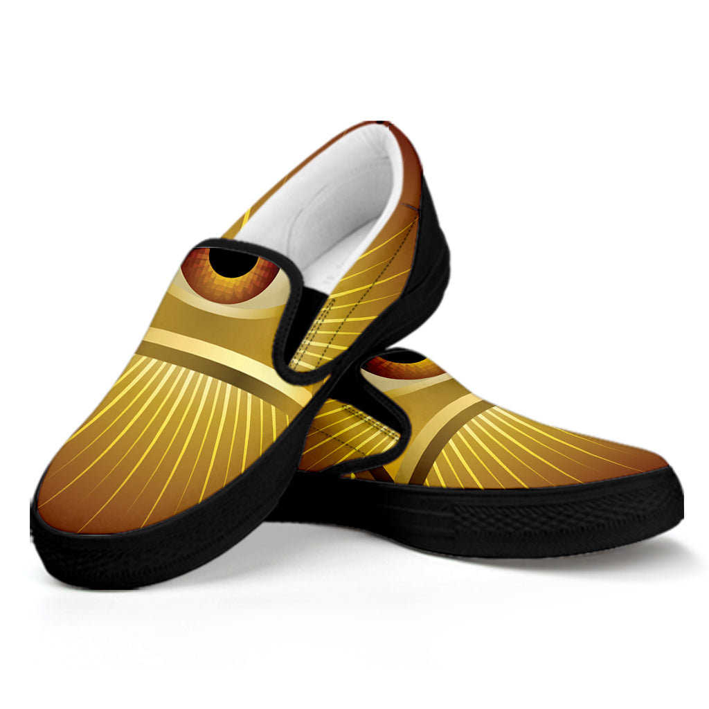 Masonic Eye Sight Print Black Slip On Shoes