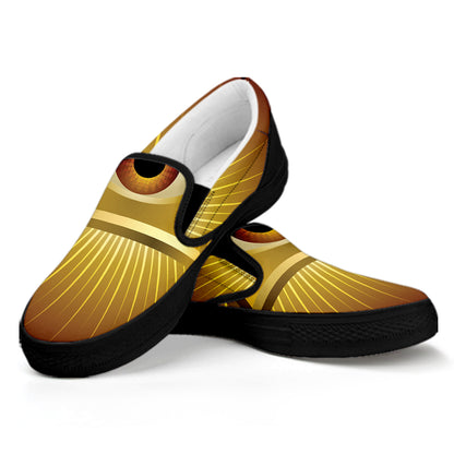 Masonic Eye Sight Print Black Slip On Shoes