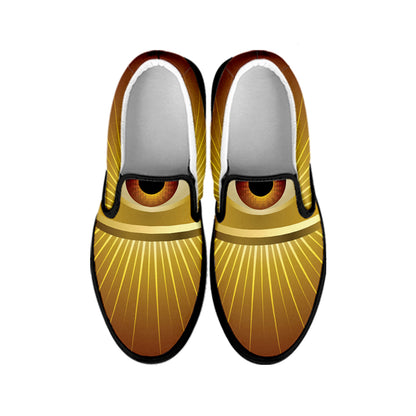 Masonic Eye Sight Print Black Slip On Shoes
