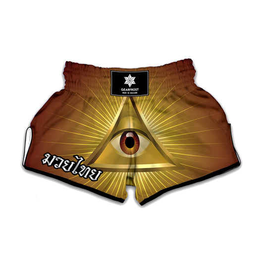 Masonic Eye Sight Print Muay Thai Boxing Shorts