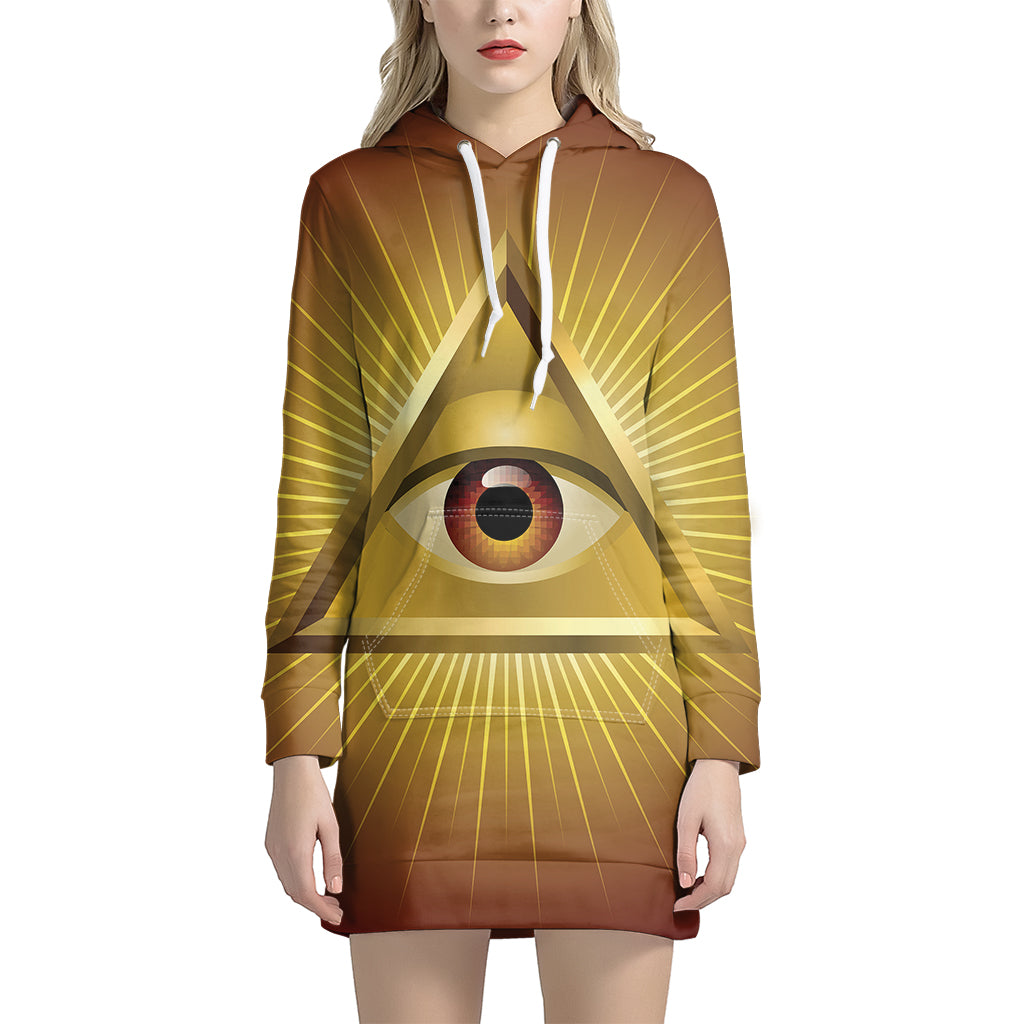 Masonic Eye Sight Print Pullover Hoodie Dress