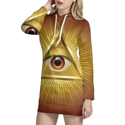 Masonic Eye Sight Print Pullover Hoodie Dress