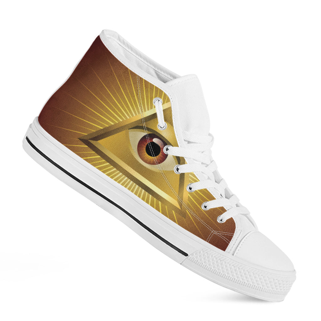 Masonic Eye Sight Print White High Top Shoes