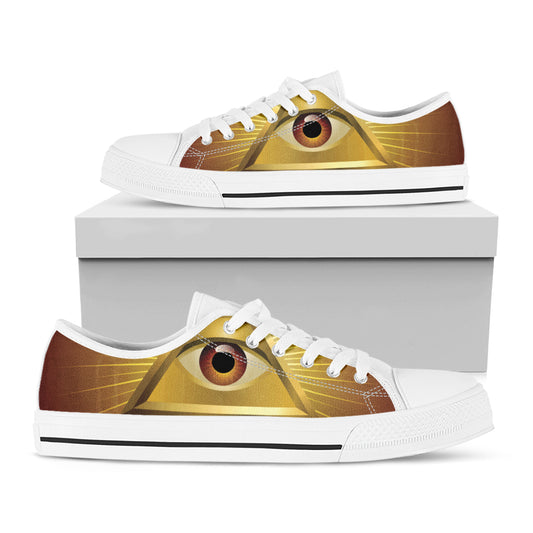 Masonic Eye Sight Print White Low Top Shoes