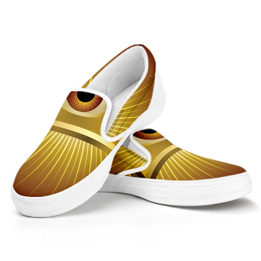 Masonic Eye Sight Print White Slip On Shoes